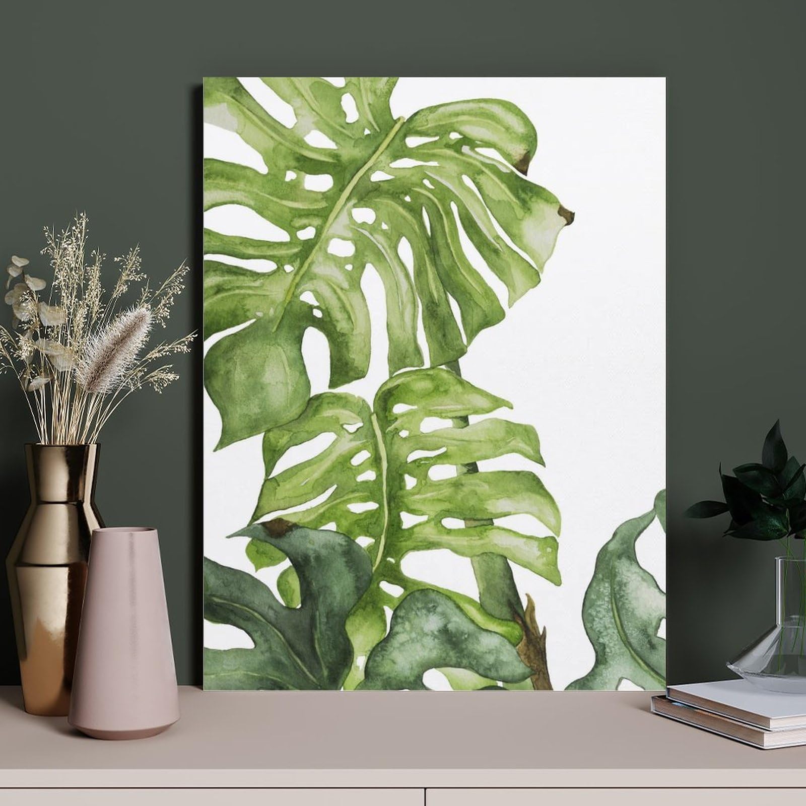 Amazon.co.jp: 絵画 緑のモンステラ植物の水彩画インテリア 絵画 熱帯